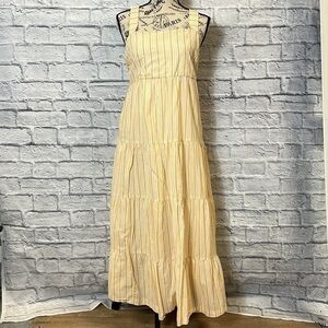 madewell Striped Button-Back Tiered Midi Dress